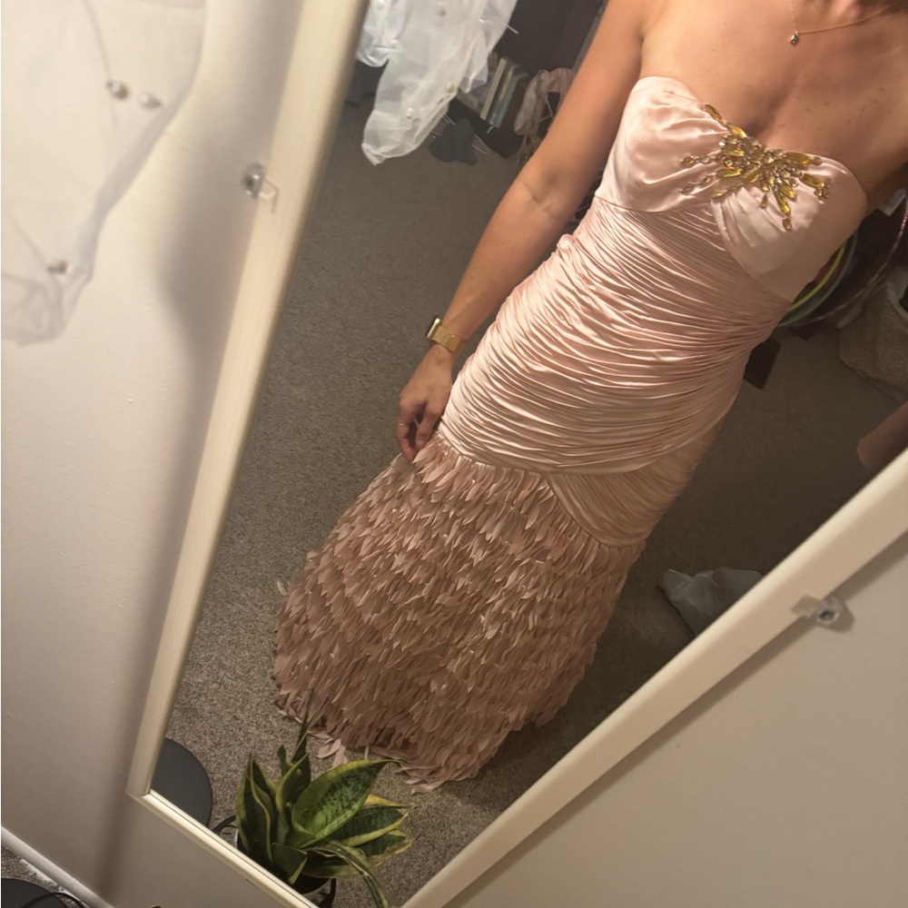 Strapless Blush Gown with Gold Accents